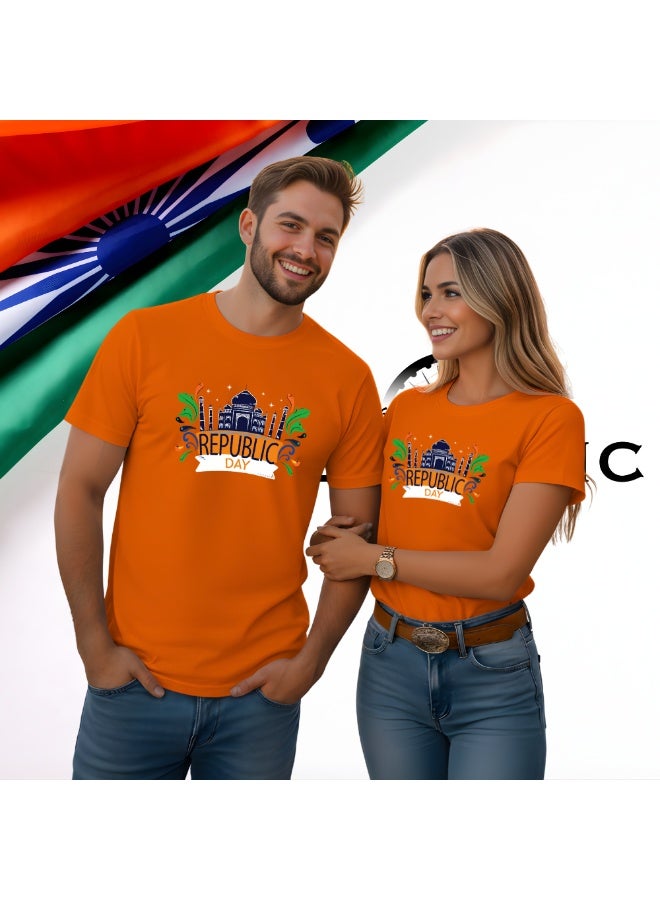 PRINTSHOP4ME India T-shirt for celebrating 74th Republic Day of 2023 Design Printed Unisex Short Sleeve Round Neck T-shirt Orange (Design 1) - Image 3